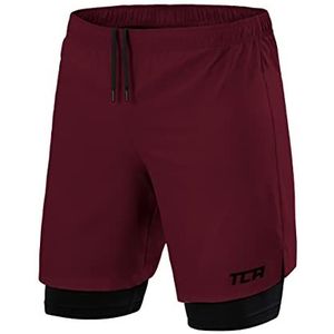 TCA Mannen Ultra 2 in 1 Hardloop Gym Shorts met Ritszakje - Rood/Zwart (Ritszak achterzijde), S