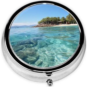 Pillendoos Fiji Island en Clear Sea Ronde Pillendoos 3 Compartiment Geneeskunde Pil Organizer Leuke Pil Organizer Draagbare Reizen Pillendoos Vitamine Kabeljauw Leverolie Opbergdoos Unieke Gift