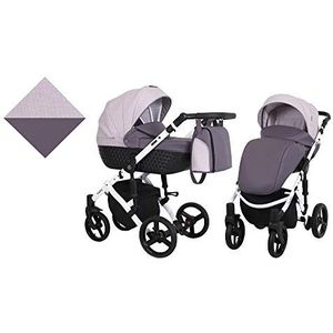 KUNERT Kinderwagen TIARO sportwagen babywagen autostoel babyzitje complete set kinderwagen set 2 in 1 (paars met heidekruid, framekleur: wit, 2-in-1)