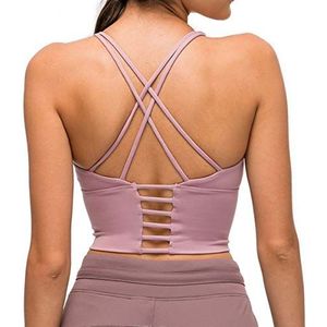 Nanomi Beauty Womens gewatteerde strappy sport beha workout running yoga tops, Grijs-paars, S