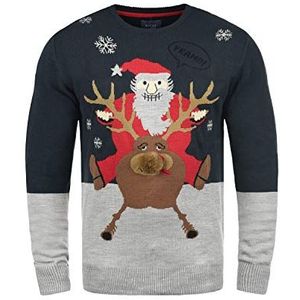 Blend Deer kersttrui voor heren, wintertrui, gebreide trui met ronde hals, Dark Navy/Santa (74676), L