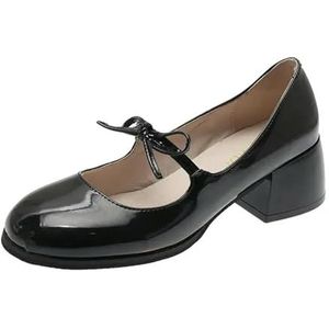 Mary Jane-sandalen met blokhak voor dames, instappers, comfortabele schoenen met hoge hakken, Mary Jane-sandalen, basketbalschoenen met platte mond voor dames, zwart, 36 EU