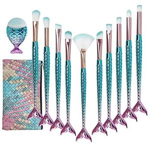 NIZIYI 11 stuks make-upkwasten voor zeemeermin, make-upkwasten, cosmetische borstelset, schoonheidsset, oogschaduw, eyeliner, concealer, foundation, poeder, crème, wenkbrauwmengborstel, gereedschap
