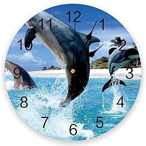 Drie Dolfijnen Stille Decoratieve Wandklok Digitale Klok Operated Ronde Thuiskantoor School Klokken