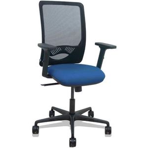 Zulema Ergonomische bureaustoel met synchroonmechanisme, 2D-armen, rugleuning van ademende netstof, zwart, zitting met Bali-stof in marineblauw, 65 mm nylon wielen