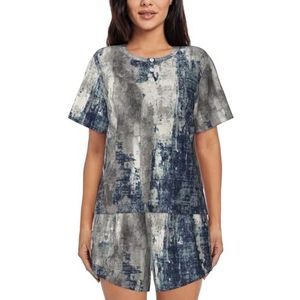 RIVETECH Pyjama voor dames met abstracte blauwe print en korte mouwen - comfortabele korte sets, nachtkleding met zakken, Zwart, XL