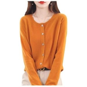 Dames Pure Color Casual Gebreide Wollen Trui Jas Wollen Cardigan Lente Herfst Stijl Lange Mouw Trui(Golden Camel,XXL)