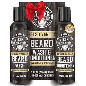 Viking Revolution Beard Wash and Beard Conditioner for Men with Argan Oil and Jojoba Oil - Beard Softener and Strengthener Beard Care Beard Shampoo and Conditioner with Beard Oil (5oz, Spiced Vanilla)