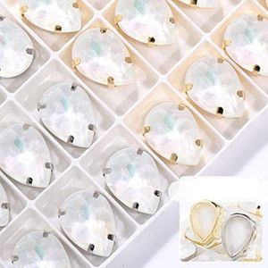 Drop Steentjes Met Koperen Klauw Set Flacback Kristallen Strass Naaien Op Kleding Tassen Stenen Glitter Glas Strass-Kristal JM,10x14mm,Wit K Klauw 10st