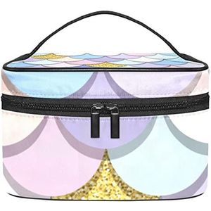 Schaal zeemeermin patroon blauw goud paars licht make-up tas voor vrouwen meisjes cosmetische tassen met handvat reizen make-up organizer tas, Schaal Zeemeermin Patroon Blauw Gouden Paars Licht, 8.9x5.9x5.4 Inches, Make-up zakje