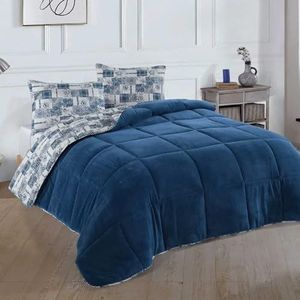 NORDIC SCHILLER Welsoft Dubbelzijdig dekbed, 215 x 235 cm, indigo, 35% katoen, microvezel, dekbed voor het hele jaar, ademende slaapdeken voor mensen met allergieën, zachte deken, wasmachinebestendig