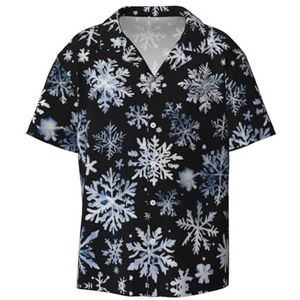 YJxoZH Sneeuwpop Sterren en Sneeuwvlokken Print Heren Jurk Shirts Casual Button Down Korte Mouw Zomer Strand Shirt Vakantie Shirts, Zwart, 4XL