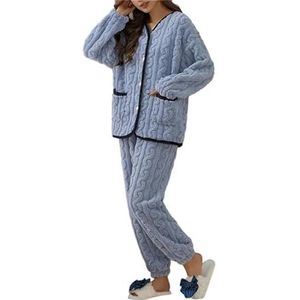 TEidea Dames Pyjama Sets Winter Warm Vrouwen Pyjama Set Dikke Koraal Fluwelen Lange Mouw Pyjama Set Leisure Nachtkleding Voor Vrouwen, Blauw, M