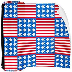 Potlood Case Pen Tas Houder met Rits Coin Organizer Tassen Make-up Cosmetische Pouch voor Vrouwen Tiener Meisjes Jongens Kinderen, Rode Strepen Blauw Witte Sterren