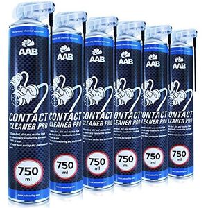 AAB Contact Cleaner PRO 750ml - Set of 6 - Powerful Contact Cleaning Agent – Alcohol Cleaner, Electrical Contact Cleaner Spray, MAF Sensor Cleaner, Tool Cleaner, Dirt Cleaner