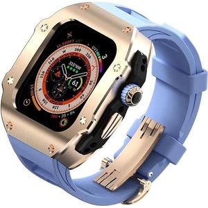 dayeer Roestvrij stalen metalen behuizing fluorrubber horlogeband voor Apple Watch ULTRA2 49 mm, metalen afdekband modificatiekits voor Iwatch Ultra (Color : BlueRG, Size : Ultra2 ultra 49mm)