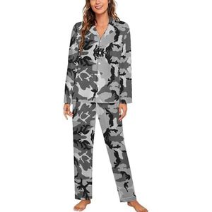 Grijze Camouflage Lange Mouw Pyjama Sets Voor Vrouwen Klassieke Nachtkleding Nachtkleding Zachte Pjs Lounge Sets