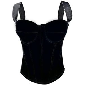 LoprNsdgt Dames Velours Mouwloos Corsettop Met Rits Herfst Winter Effen Kleur Vintage Vest,zwart,L