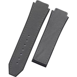LUGEMA 25 Mm * 19 Mm Kwaliteit Horlogeband Rubberen Lederen Band Vervanging Compatibel Met Hublot Horlogeband 22 Mm Vouwgesp Accessoires For Fusion (Color : Dark Grey, Size : Black Buckle)