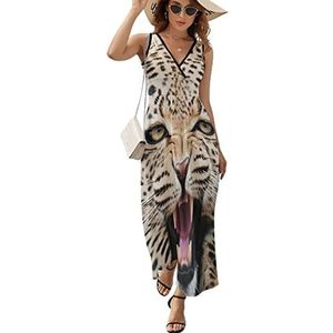 Angry Leopard Cheetah Casual Maxi-jurk Voor Vrouwen V-hals Zomerjurk Mouwloos Strandjurk 2XL