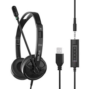 USB-headset met microfoon, 3,5 mm jack, zakelijke hoofdtelefoon met ruisonderdrukkende microfoon en volumeregelaar voor callcenter, Skype, Office, telefoongesprekken, online cursussen
