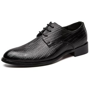 Oxford-schoenen for heren met veters, ronde neus, effen kleur, strepen, veganistisch leer, antislip, blokhak, antislip, lage top, schoolfeest (Color : Black, Size : 39 EU)