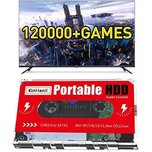 Kinhank 2 TB externe harde schijf, retro gameconsole met meer dan 12.0000 games, retro gameconsole HDD, Batocera 33 emulatorconsole voor laptop/pc/Windows/Mac OS, compatibel met de meeste emulators