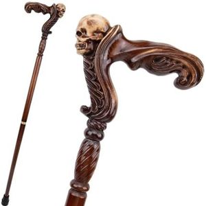 37 Inch Handgesneden Houten Wandelstok, Met Ergonomisch Handvat en Rubberen Punt Modieuze Unieke Wandelstok voor Senioren