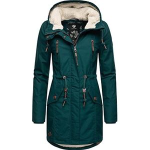 Ragwear Warme winterparka voor dames, lang, met teddybont capuchon, XS-5XL, Dark Green22, L
