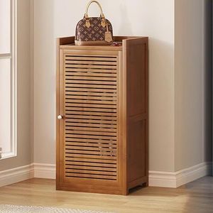 MESCXTY Moderne schoenenkast van rustiek bamboe uit hout, vrijstaand, met deur voor kast, ingang, garage, slaapkamer, walnoot, 40,6 x 32,1 x 81,2 cm (l x b x h).
