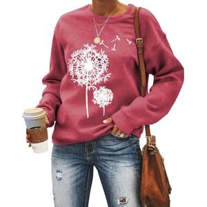 MLZHAN Paardebloem Print Vrouwen Sweatshirt Herfst Winter Ronde hals Lange Mouw Shirt Paardebloemen Truien Sweatshirts Jas Tops, Rood 2, S