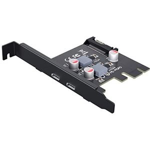 2 Poorten PCI-E X1 naar Type-C Uitbreidingskaart PD 20W Opladen USB-C Hub Controller