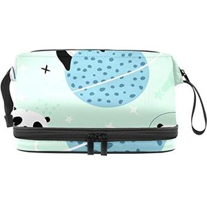 Sleepping Pandas Make-Up Bag Dubbellaags Ruime Cosmetische Zakken Voor Vrouwen En Meisjes Reizen Draagbare Toiletry Pouch Met Rits, Meerkleurig, 27x15x14 cm/10.6x5.9x5.5 in, Make-up zakje