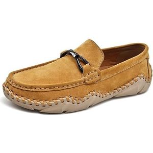 Heren Loafers Schoenen Ronde Neus Effen Kleur Suede Loafer Schoenen Antislip Platte Hak Antislip Bruiloft Instappers (Color : Yellow, Size : 45 EU)