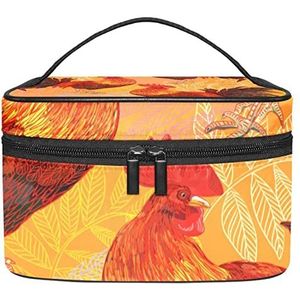 Kleurrijke haan make-up organizer tas, reismake-up tas organizer case draagbare cosmetische tas voor vrouwen en meisjes toiletartikelen, Meerkleurig, 22.5x15x13.8cm/8.9x5.9x5.4in