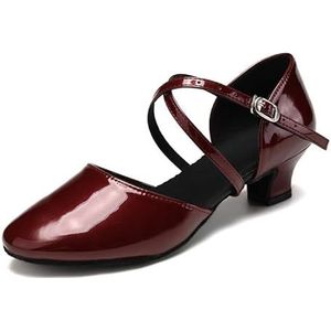 JUODVMP Dames Latin Dansschoenen Gesloten Teen Ballroom Moderne Tango Waltz Sociale Feest Dans Prestaties Bruiloft Model L188, Wijnrood 1 75 inch hak, 37.5 EU