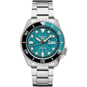 Seiko Automatisch horloge voor mannen - 5 sporten - dag/datumkalender, LumiBrite wijzers en markeringen en roterende lunette, 100 m waterbestendig, Turkoois - SRPJ45, STD - Rotating Bezel, Modern
