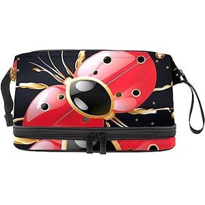 Dubbele Laag Cosmetische Tas Lieveheersbeestjes Roze Draagbare Make-up Tas Reizen Organizer Pouch voor Vrouwen Meisjes Toiletartikelen Tassen, multi 1, 27x15x14 cm/10.6x5.9x5.5 in, Make-up zakje