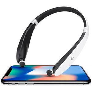 Bluetooth-hoofdtelefoon, SX-991 Opvouwbare nek-telescoophoofdtelefoon Draadloze Bluetooth-hoofdtelefoon met microfoon voor ruisonderdrukking Oordopjes (zwart-wit)