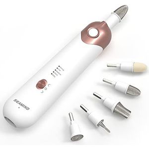 Professionele manicure pedicure set, draadloze elektrische nagelvijl, oplaadbare nagelslijper voor dikke nagels, 5 snelheden handvoet nagelverzorging trimmer buffergereedschap (wit)