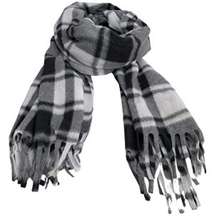 Atano Heren fijne zachte fleece sjaal met kwastuiteinden, Zwart & Wit Tartan, One Size