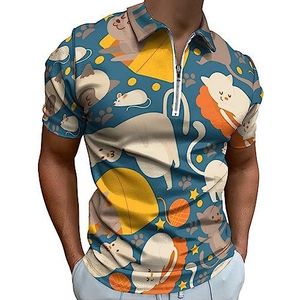 Grappige Cartoon Katten Polo Shirt voor Mannen Casual Rits Kraag T-shirts Golf Tops Slim Fit