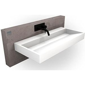 Wandwastafel/wastafel om neer te zetten van kunstmarmer BS6001 -wit- 70cm/100cm/120cm, breedte:60cm - met kraangat