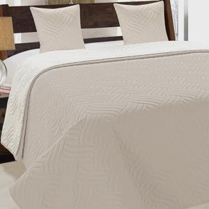 Sprei, doorgestikte sprei, dubbelzijdig, sprei met 2 kussenslopen 40 x 40 cm (beige-ecru 011, 220 x 240 cm)
