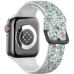 Zachte sportband compatibel met Apple Watch 38/40/41mm (schattige grijze koala's ornamenten tropisch) siliconen armband band accessoire voor iWatch