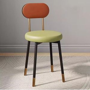 Keuken Lederen Eetkamerstoelen, Ergonomie Eetkamerstoelen, Stevige Koolstofstalen Metalen Poten, Toonbank Woonkamer Woonkamer Receptie Eetkamerstoel (Color : Green orange, Size : Gold frame)