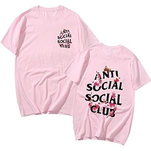 Anti Social Social Club Letters Letters Print Graphic T Sayings Citations Streetwear Short Sleeve T -Shirt-pink-1,M