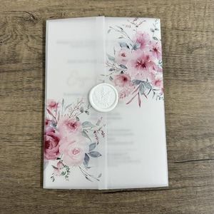 LNNXSZ Vellum Jassen ROZE bloem Vellum Wrap geschikt voor een 5 x 7 huwelijksuitnodiging (maat : 100 stuks)