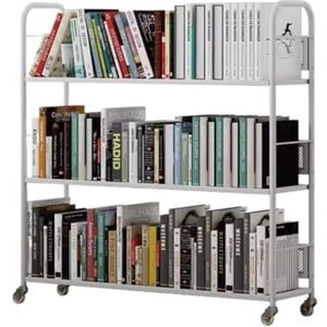 Boekenkast Boekenplank Metalen Boekenplank Met Wielen Ijzeren Displaystandaard Boekenkast Afwerkingsrek Commodity Plank Opbergrek Opslagplank Opbergkast (Color : White, Size : 3 Tier)