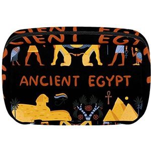 Reizen Gepersonaliseerde Make-up Tas Cosmetische Tas Toilettas voor vrouwen en meisjes Oude Egypte Piramide Lion Camel Symbolen mark, Meerkleurig, 17.5x7x10.5cm/6.9x4.1x2.8in